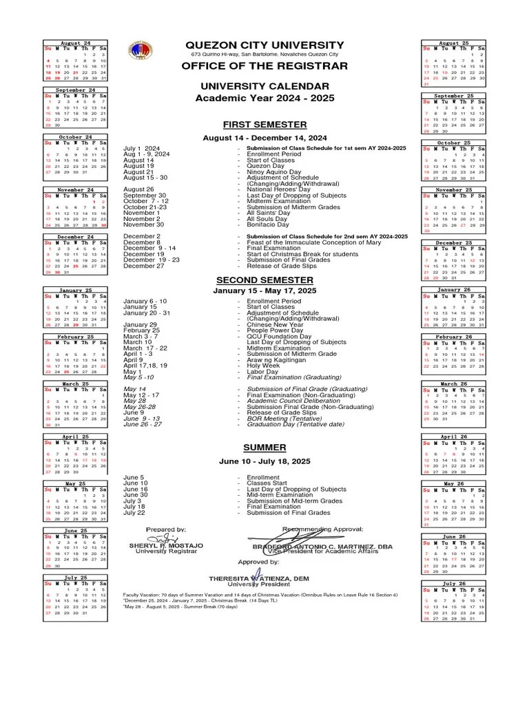 OCU Academic Calendar 20242025 PDF Observances