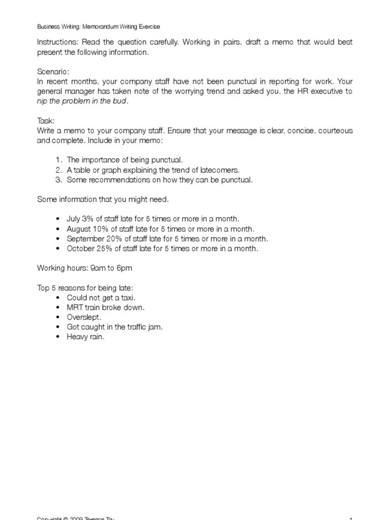 Memo Writing Exercises With Answers Pdf Financial Report