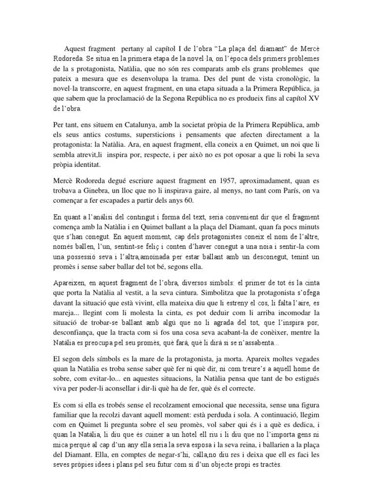 La Plaça Del Diamant Comentari de Text PDF