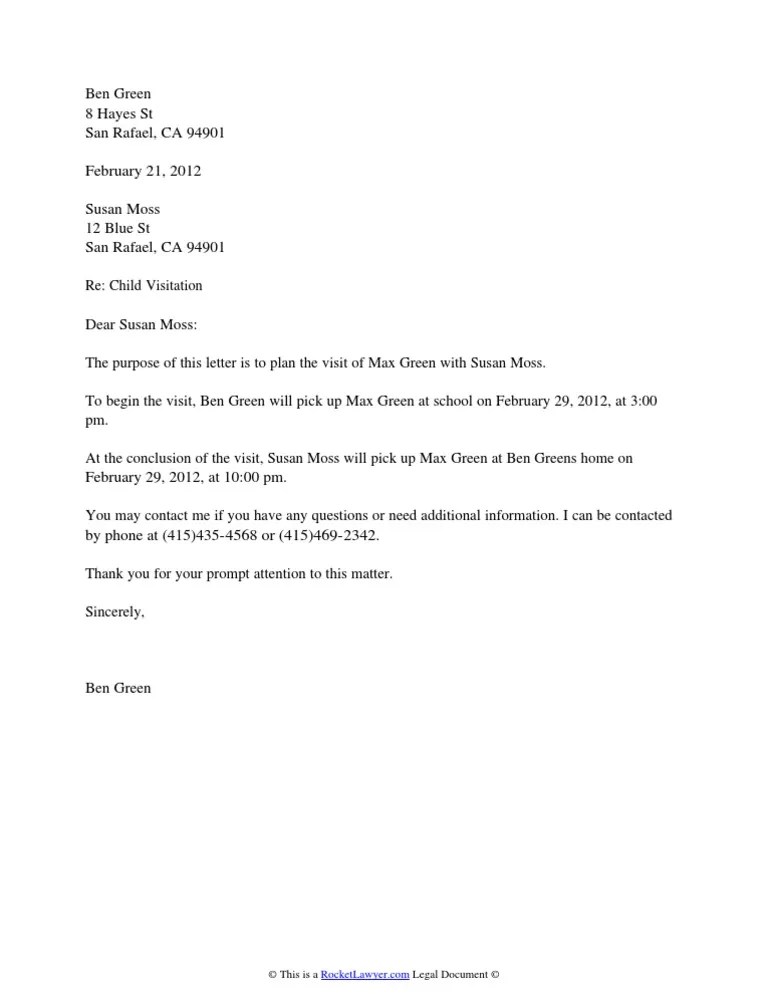 Child Visitation Letter