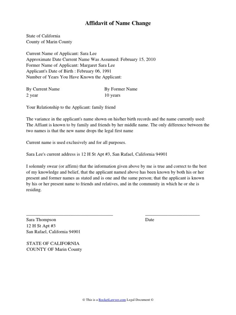 Affidavit of Name Change