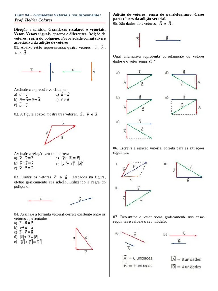 Grandezas Vetoriais em Movimentos PDF Vetor euclidiano Geometria