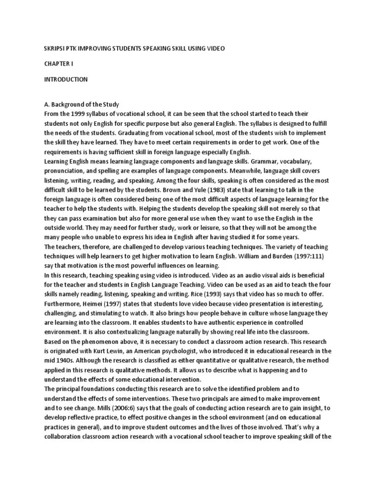 Skripsi Ptk Improving Students Speaking Skill Using Video Reading