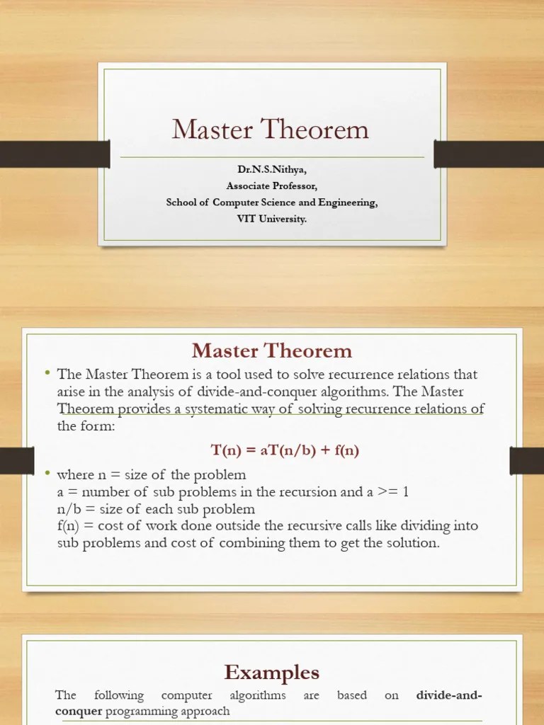 Master Theorem for DivideandConquer PDF