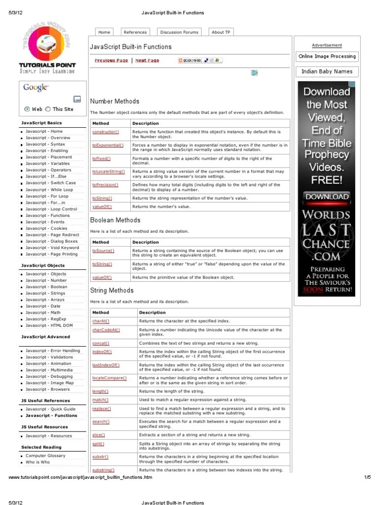 Javascript BuiltIn Functions Java Script
