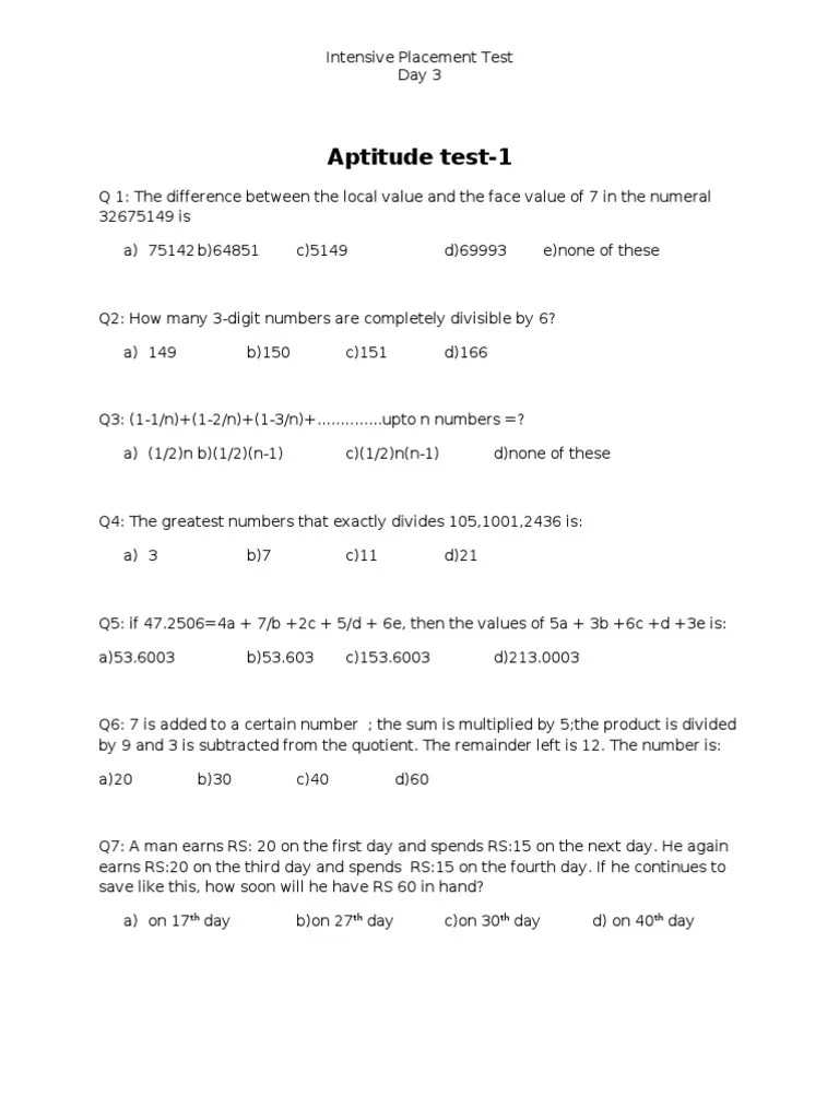 Aptitude Test 1 | PDF | Human Resource Management | Money