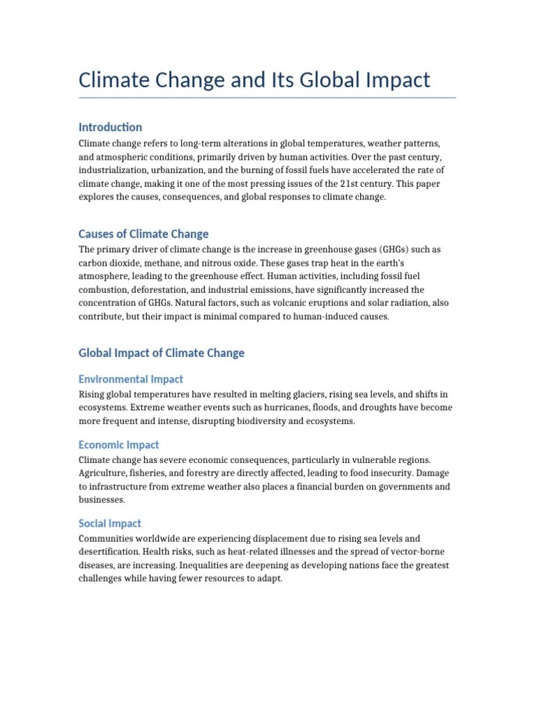 Climate Change and Its Global Impact PDF Climate Change