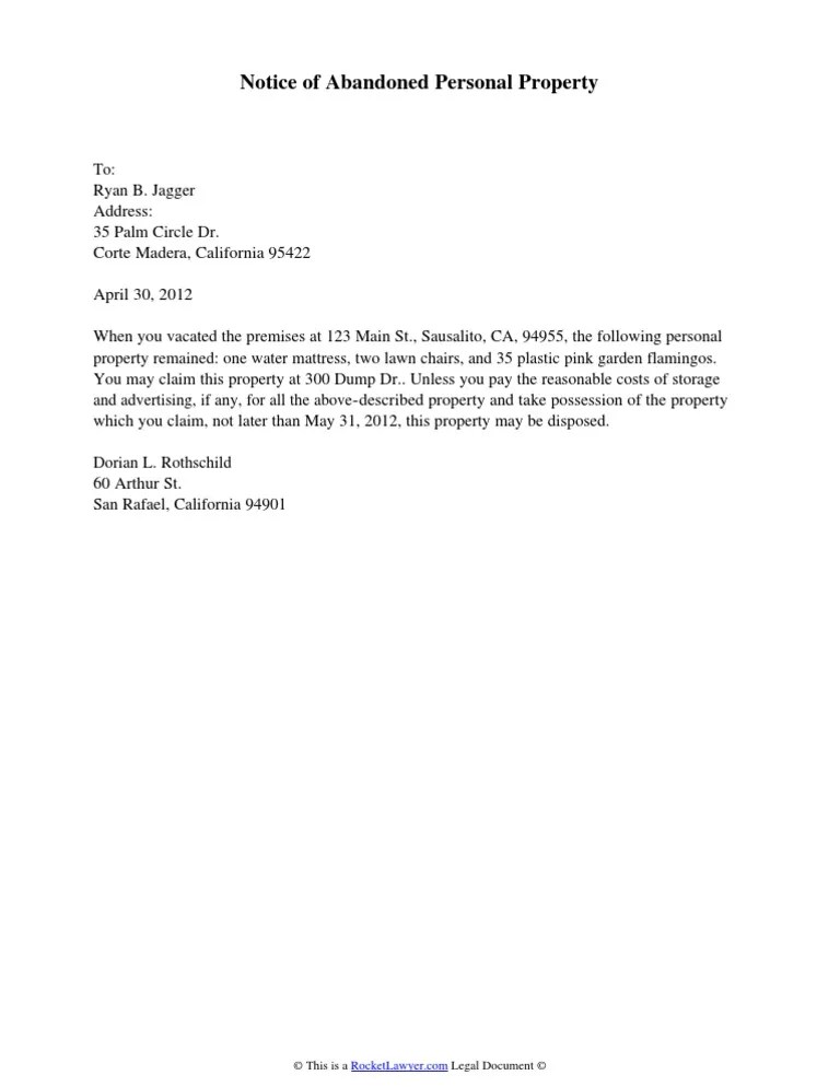 Notice of Abandoned Personal Property