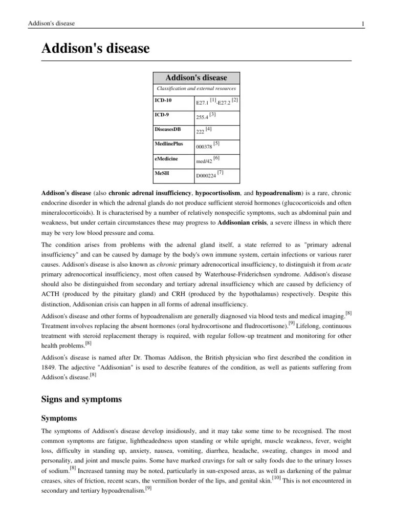 Addison's Disease PDF Adrenal Gland Adrenocorticotropic Hormone