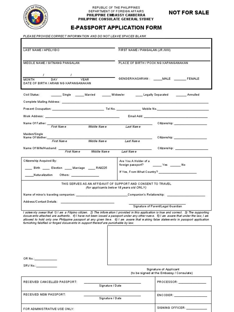 Application Form For A Philippine Passport Passport Travel Visa