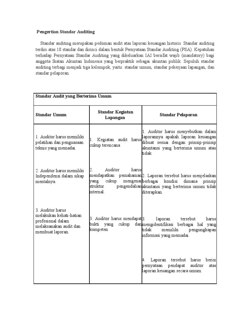 Pengertian Standar Auditing