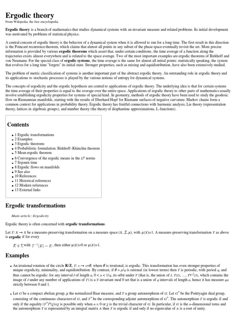 Ergodic Theory Summary Mathematical Concepts Theoretical Physics