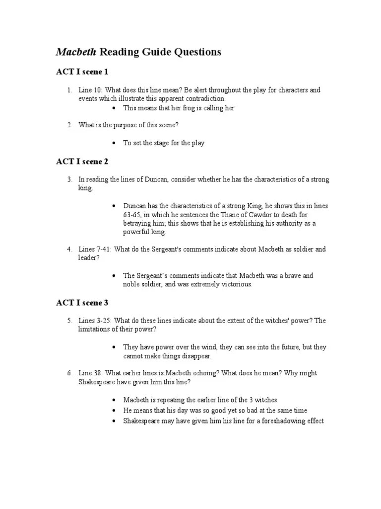 Macbeth Reading Guide Act I (1) Macbeth