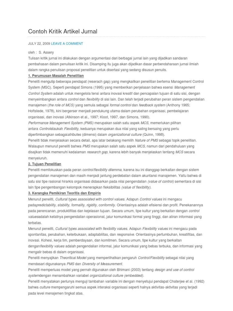 Contoh Kritik Artikel | PDF