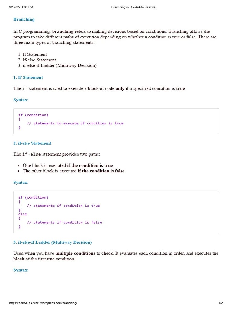 Branching In C E28093 Ankita Kasliwal Pdf