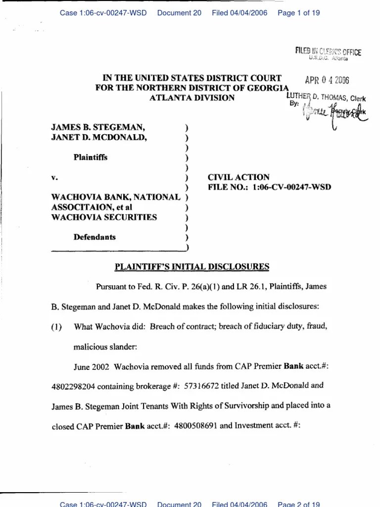 Plaintiffs' Initial Disclosures Concurrent Estate Cause Of Action