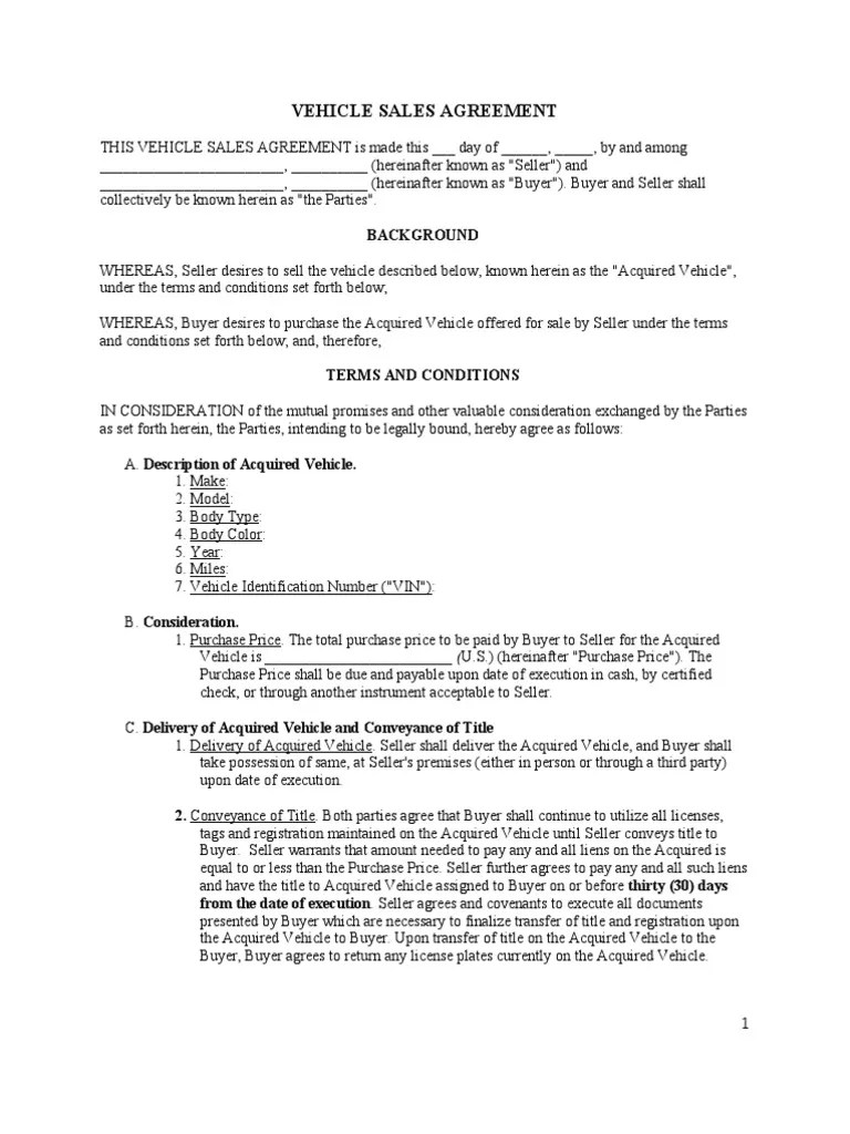 Vehicle Sales Agreement Sample Conveyancing Notary Public