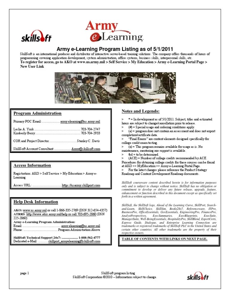 US ARMY Skillsoft Army eLearning COURSE CATALOG Call Centre Accounting