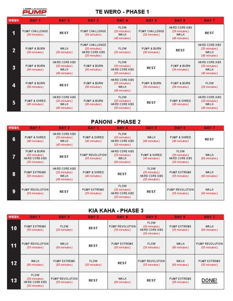 Body Pump 90Day Workout Calendar