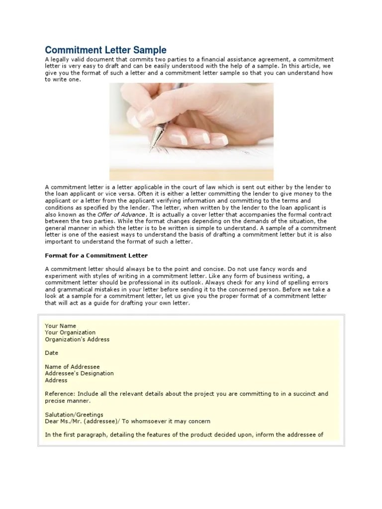 Commitment Letter Sample Loans Government