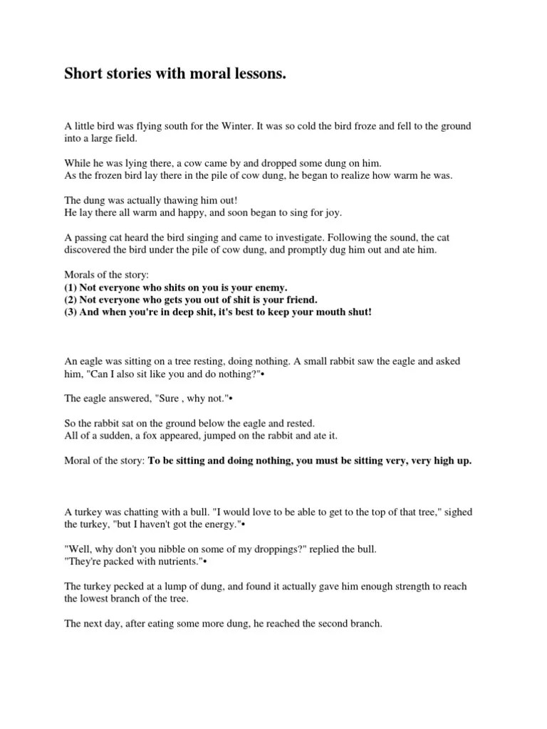 Short Stories With Moral Lessons