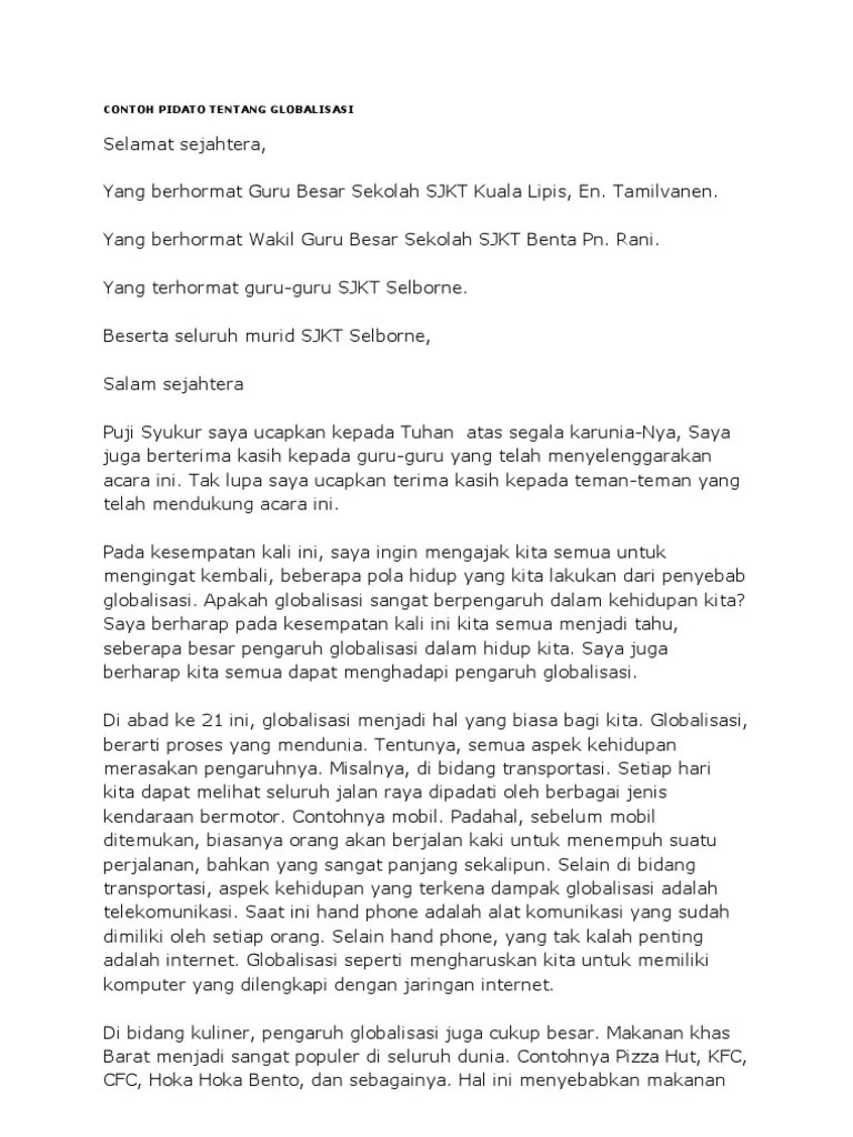 Contoh Pidato Tentang Globalisasi – Lakaran