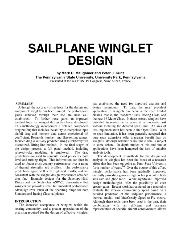 About Winglets Design PDF Glider (Sailplane) Lift (Force)