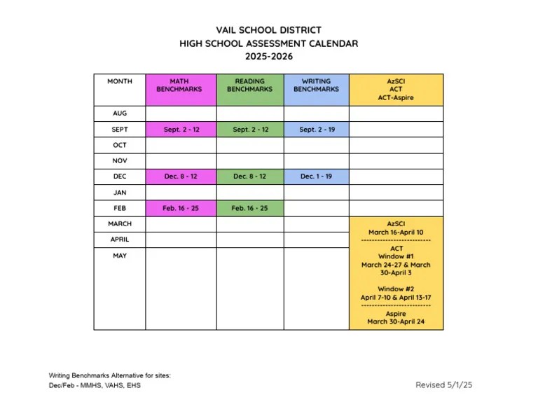 Vail School District Assessment Calendar 2526 PDF