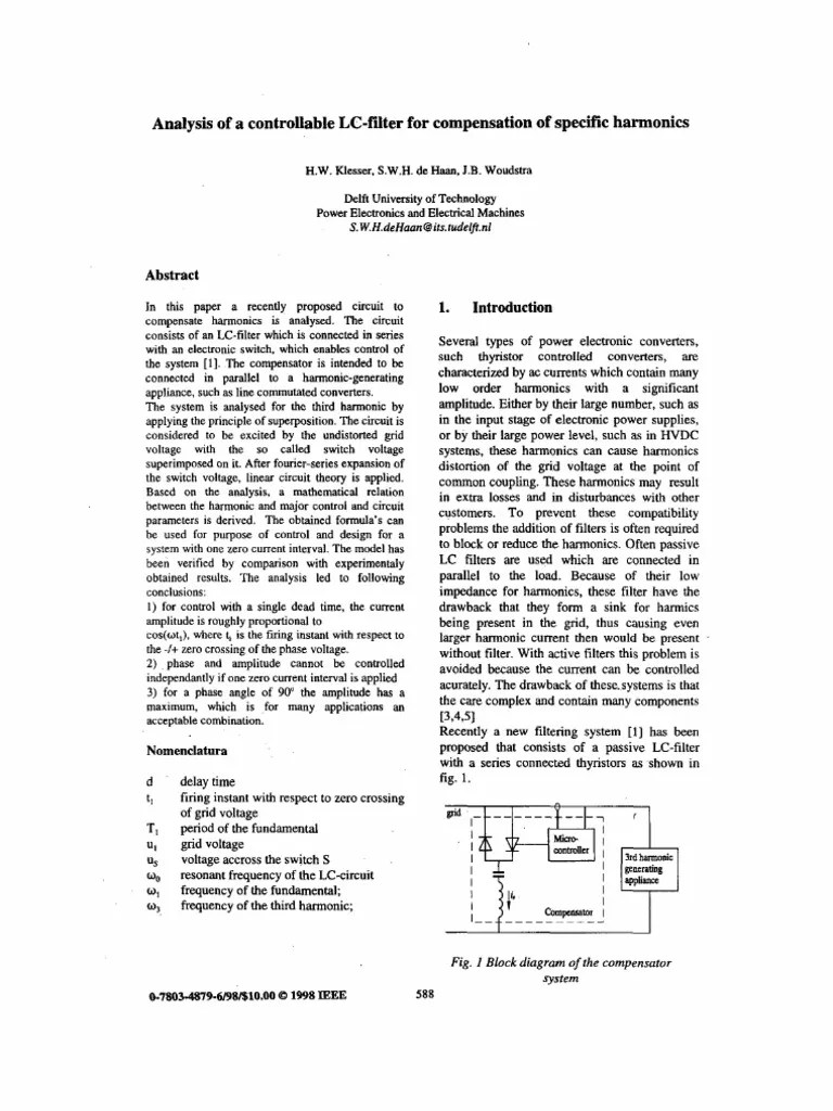 Analysis of A Controllable LCfilter For Compensation of Specific