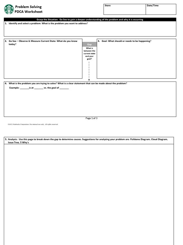 DM Approach Problem Solving PDCA Worksheet