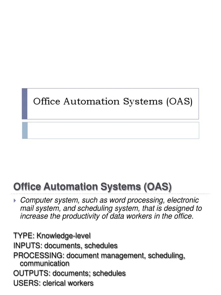 Office Automation Systems (OAS) Automation Word Processor