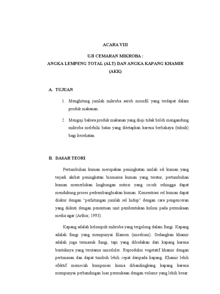 P Mikrobiologi Acara 8 Uji Cemaran Mikroba Angka Lempeng Total (ALT