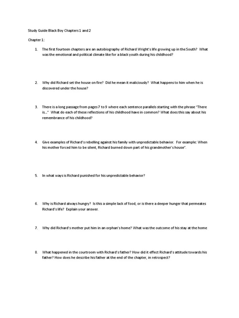 Study Guide Black Boy Chapters 1 and 2