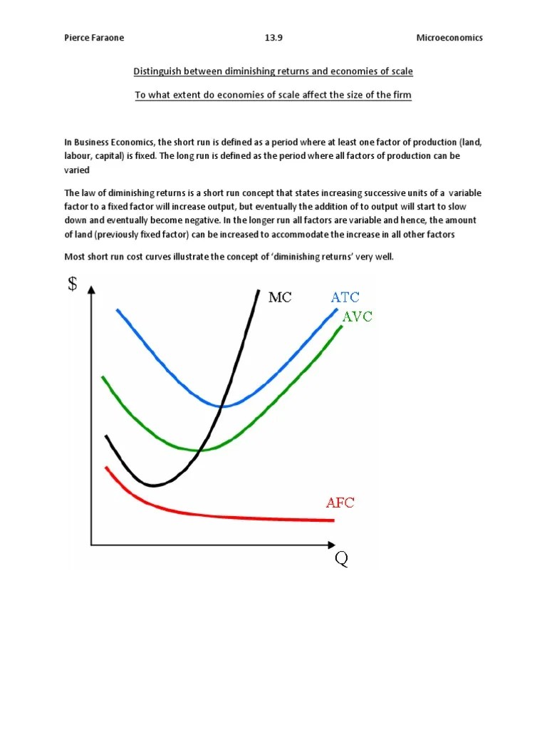 Distinguish Between Diminishing Returns and Economies of Scale