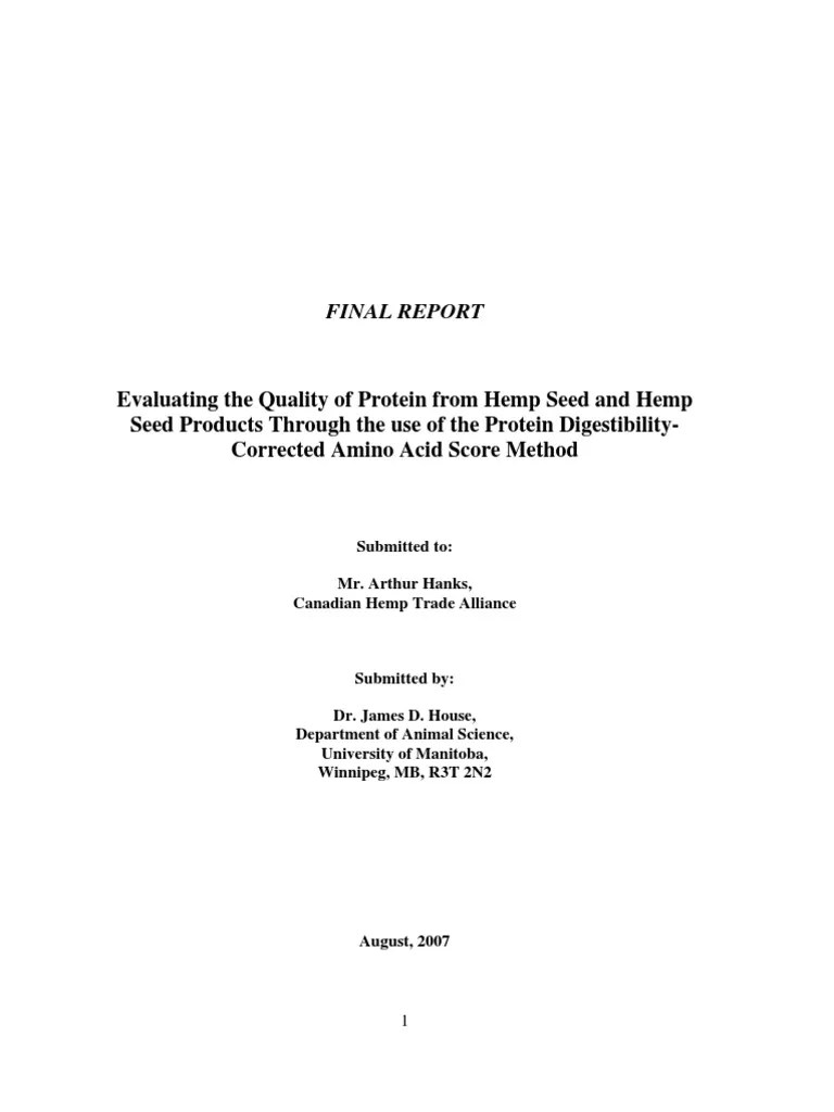 Evaluating The Quality of Protein From Hemp Seed and Hemp Seed Products