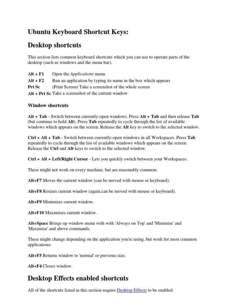 Ubuntu Keyboard Shortcut Keys PDF Computer Keyboard Keyboard Shortcut