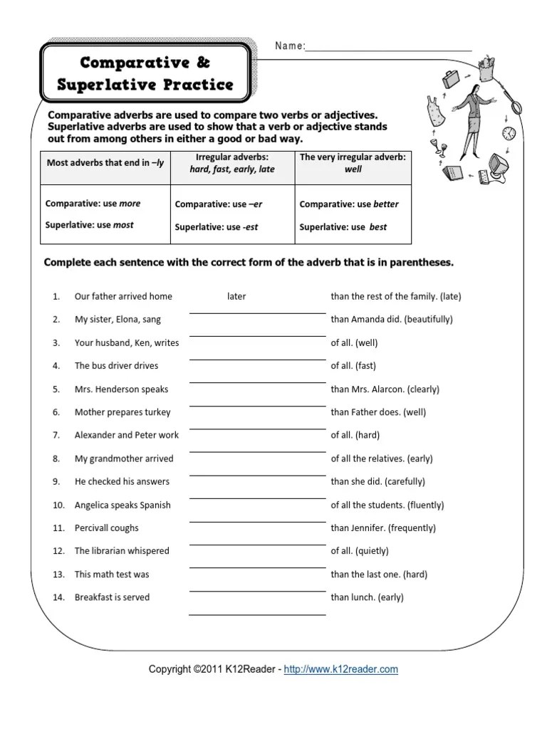 Adverb19 Comparative Superlative Practice Adverb Adjective