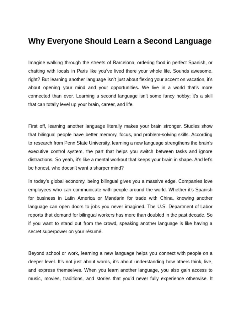 Why Everyone Should Learn A Second Language (SPEECH) Documents de