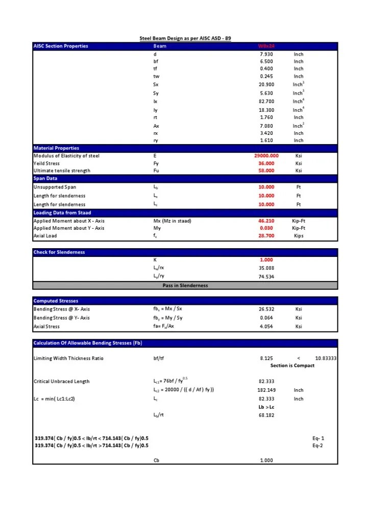 Steel Beam Design as Per AISC ASD