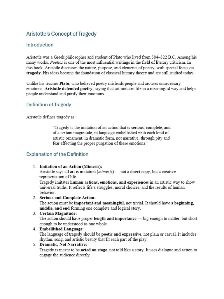Aristotle's Tragedy Definition & Elements PDF Tragedy Aristotle