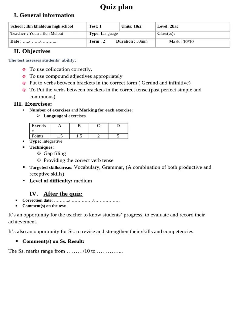 Quiz Plan Pdf