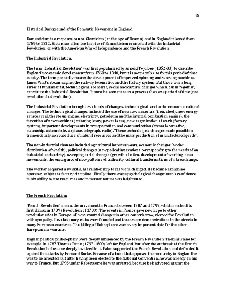 Historical Background of the Romantic Movement in England