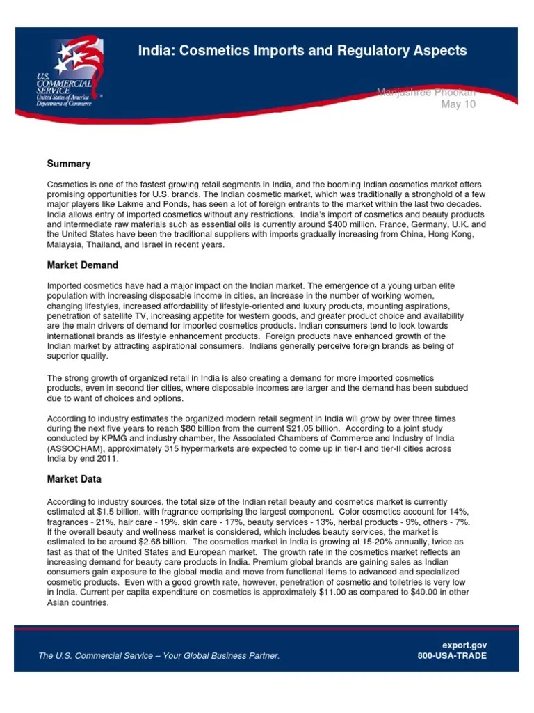 India Cosmetics Imports & Regulatory Aspects PDF Cosmetics Tariff