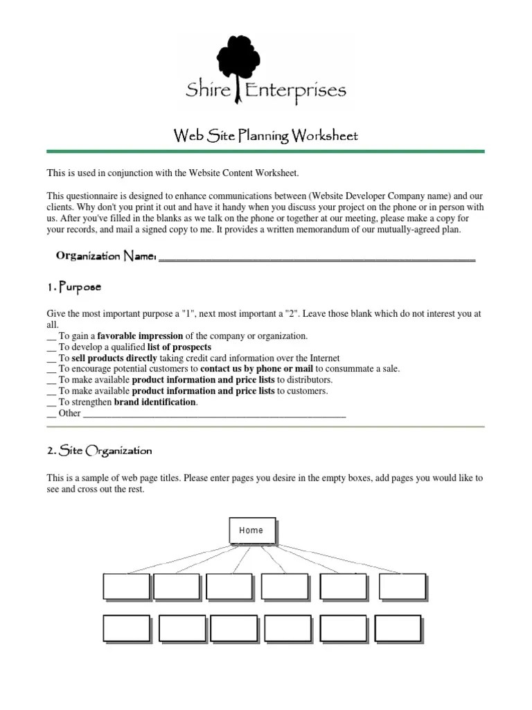 Website Planning Worksheet Websites Search Engine Optimization