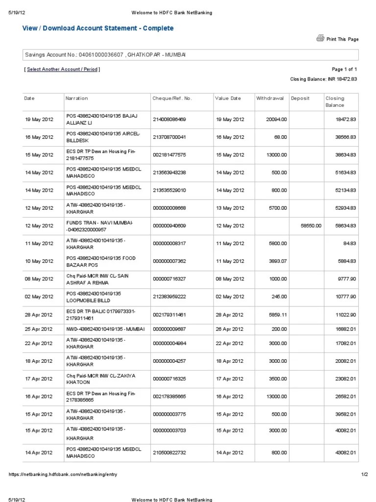 Bank Account Statement
