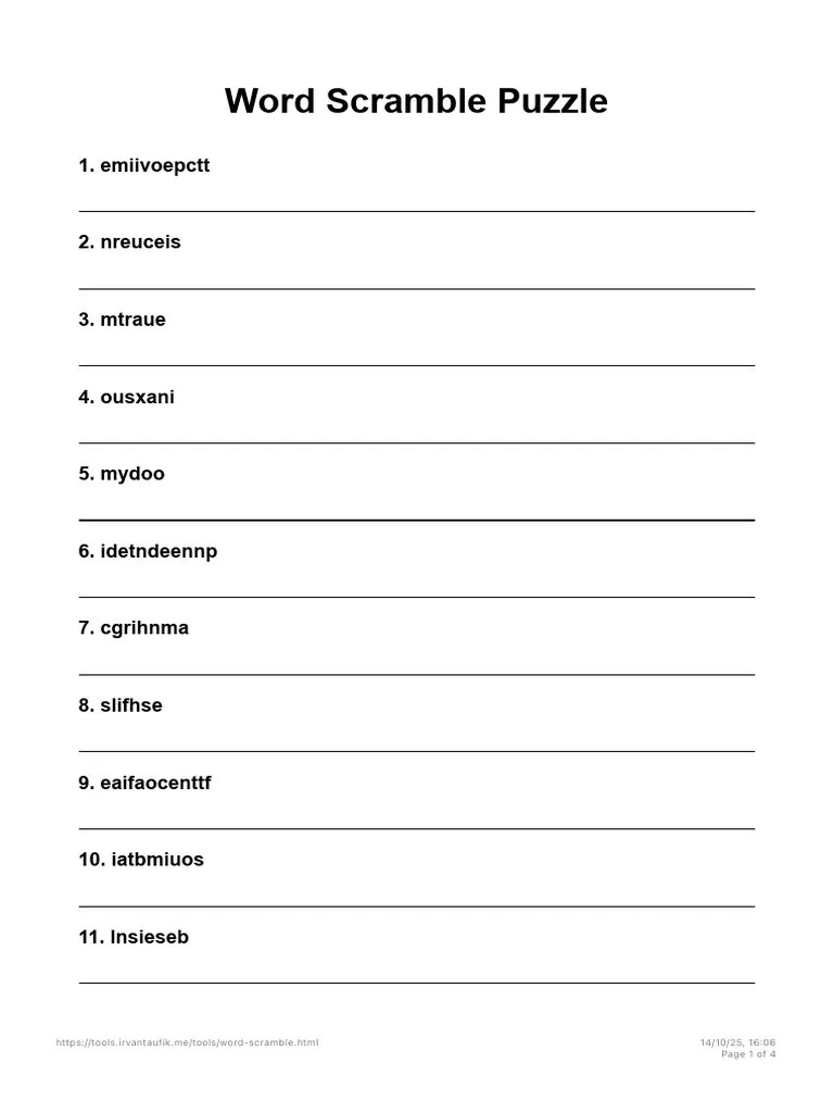 Word Scramble Puzzle Challenge Pdf