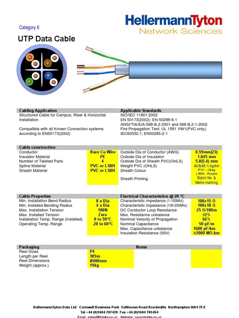 Data Sheet Cat6 Utp Cable Electrical Engineering Electronics