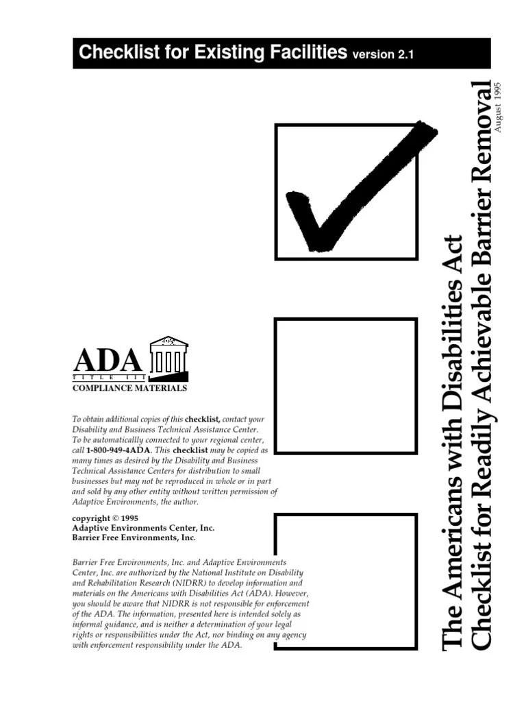 ADA Checklist for Existing Facilities Americans With Disabilities Act