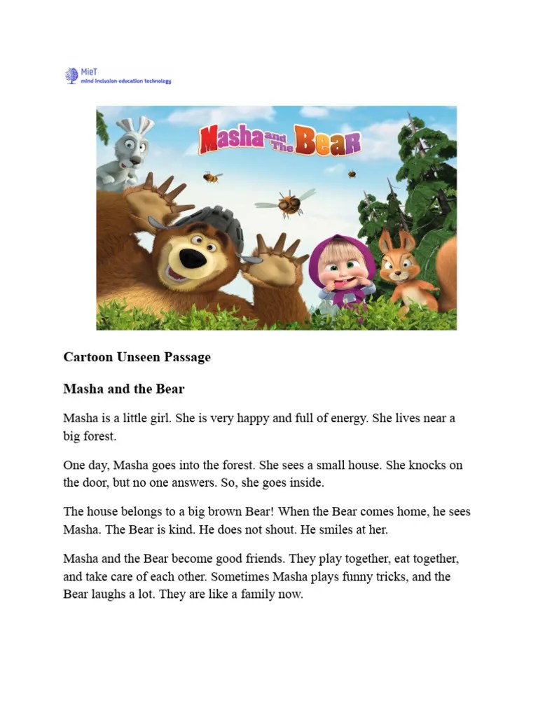 Cartoon Unseen Passage Pdf