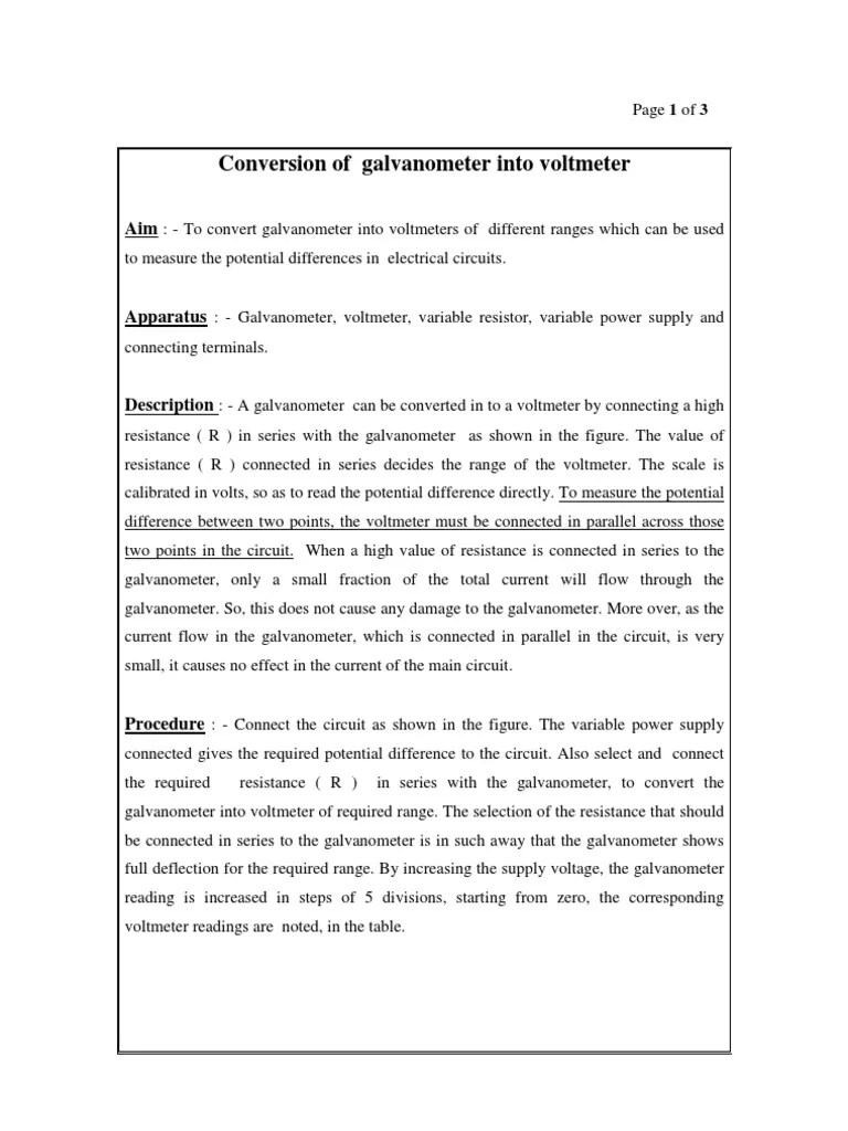 Convert Ion of Galvanometer Into Voltmeter Voltage